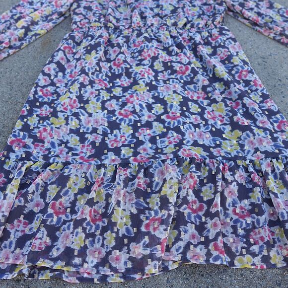 LOFT NWT Floral Sheer Long Sleeve Mini Dress Small Ruffled Tiered Hem - Picture 4 of 12